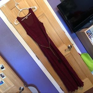 Burgundy Maxi Dress Plus Size Lace Style